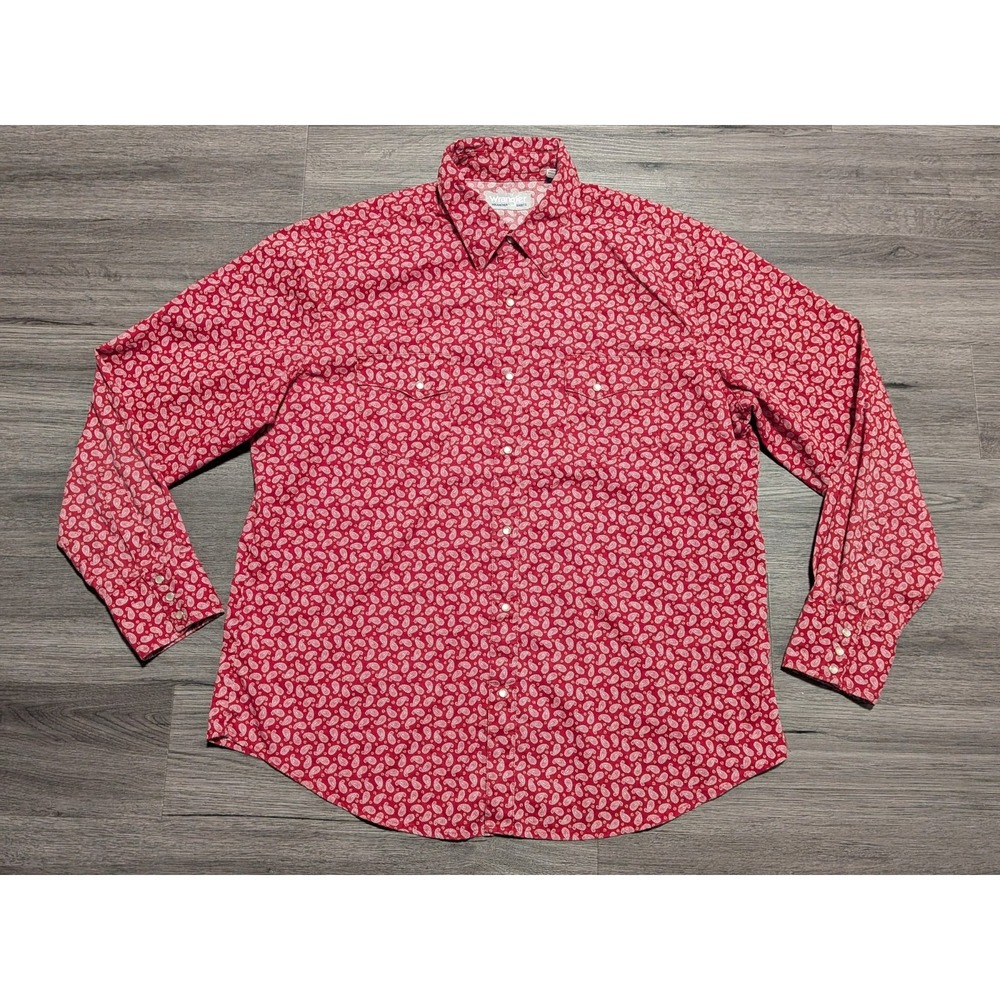 Wrangler Wrancher Men's‎ Red White Paisley Pearl Snap Long Sleeve Shirt Size XL